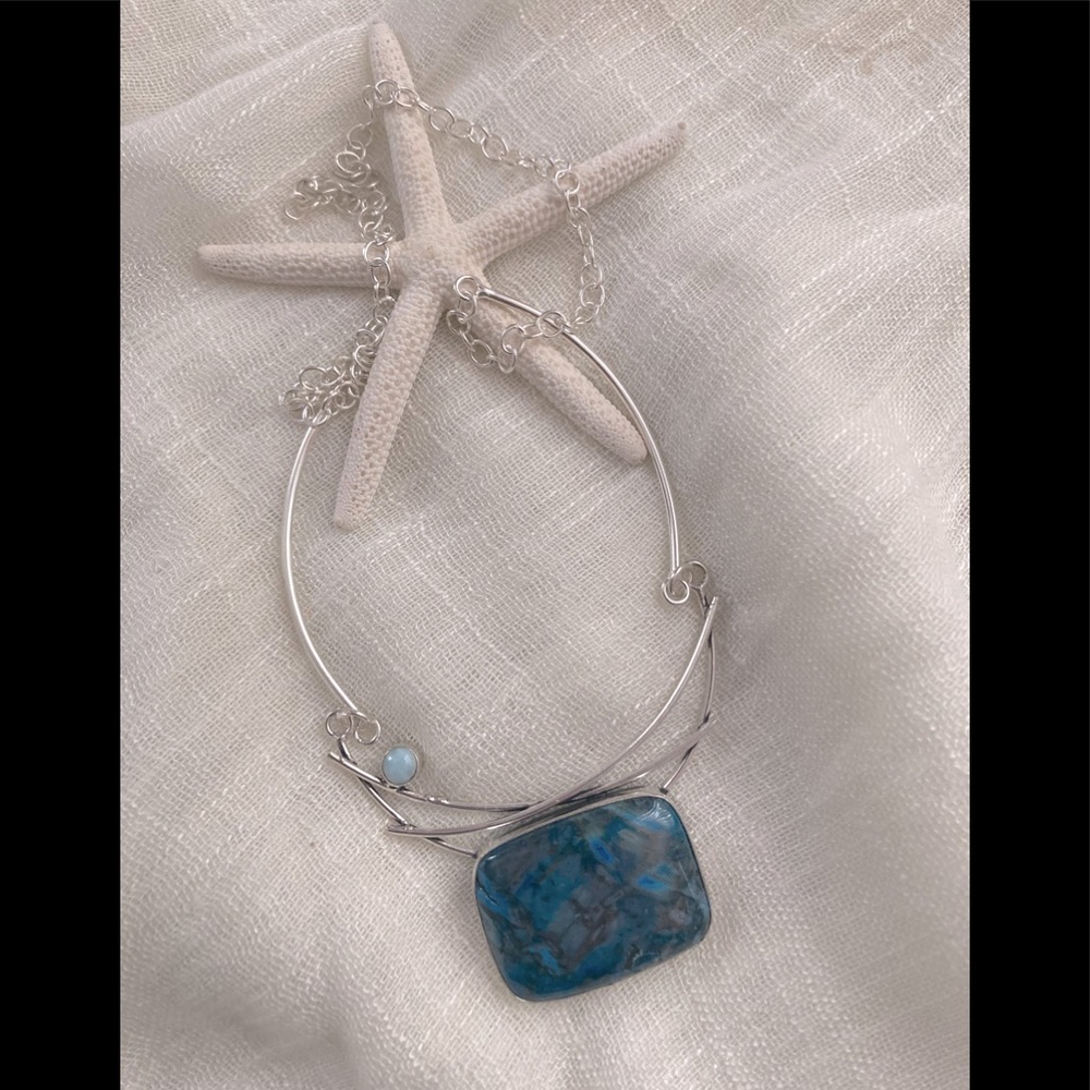 NEW Stick Agate and Larimar, 925 Silver Necklace